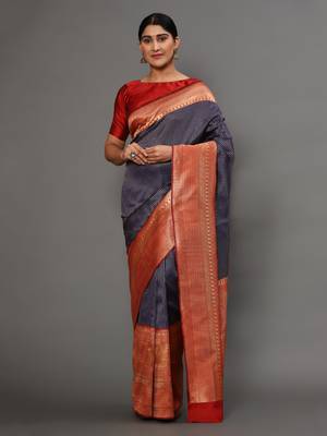 Glemora NevyBlueRed Beautiful Ethnic Wear Silk Blend Banarasi Traditional Saree 1