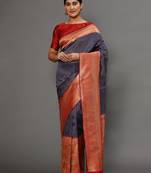 Glemora NevyBlueRed Beautiful Ethnic Wear Silk Blend Banarasi Traditional Saree