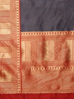 Glemora NevyBlueRed Beautiful Ethnic Wear Silk Blend Banarasi Traditional Saree 5