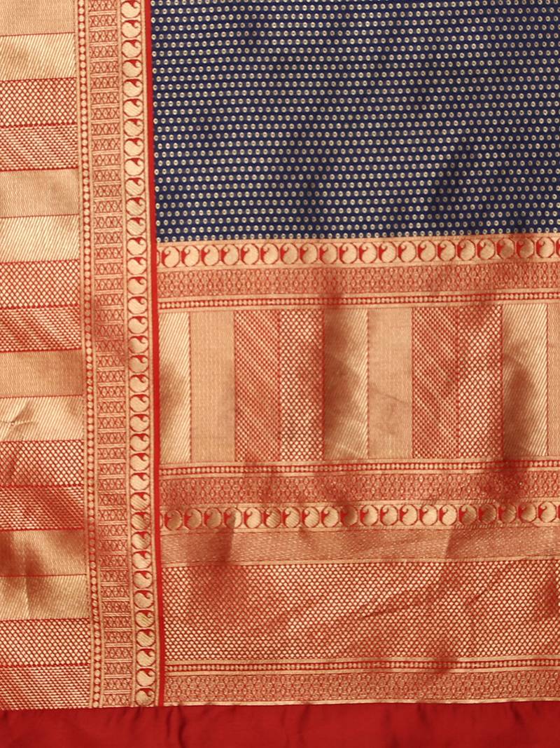 Glemora NevyBlueRed Beautiful Ethnic Wear Silk Blend Banarasi Traditional Saree
