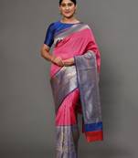 Glemora PinkBlue Beautiful Ethnic Wear Silk Blend Banarasi Traditional Saree