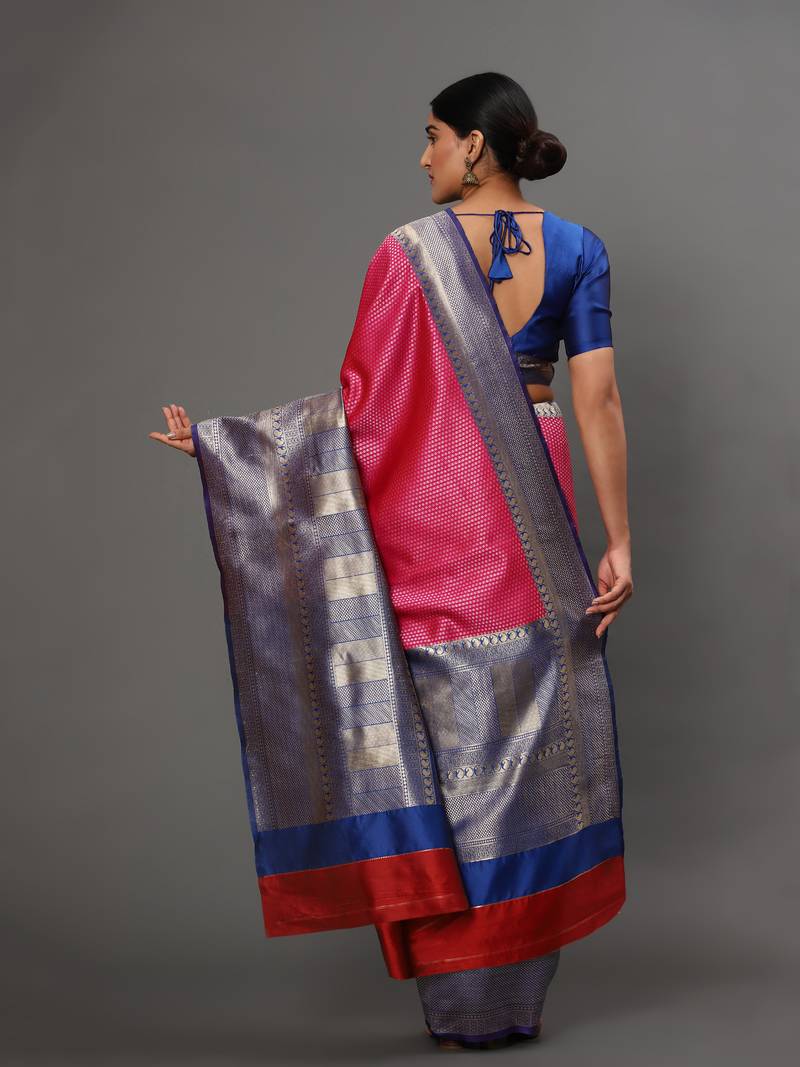 Glemora PinkBlue Beautiful Ethnic Wear Silk Blend Banarasi Traditional Saree