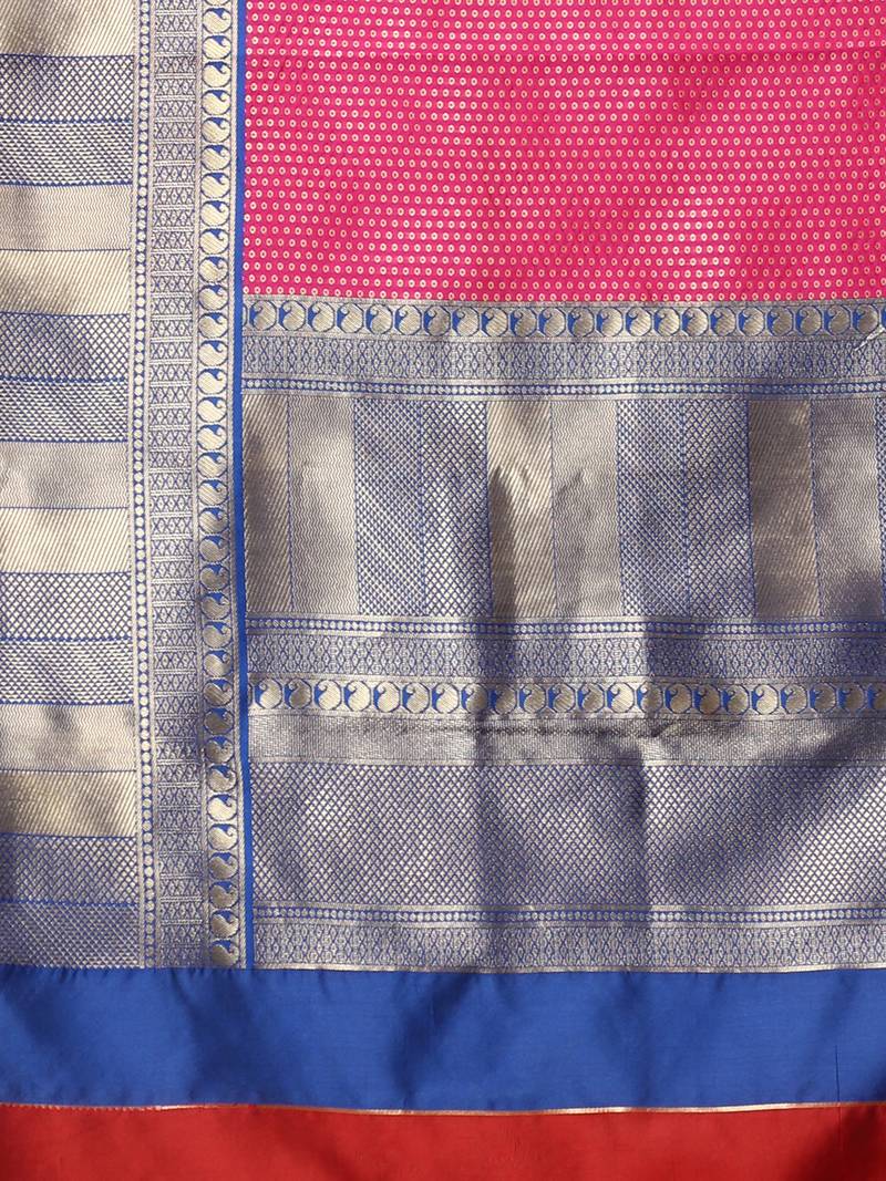 Glemora PinkBlue Beautiful Ethnic Wear Silk Blend Banarasi Traditional Saree