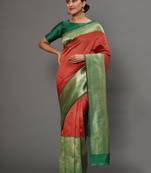 Glemora RedGreen Beautiful Ethnic Wear Silk Blend Banarasi Traditional Saree