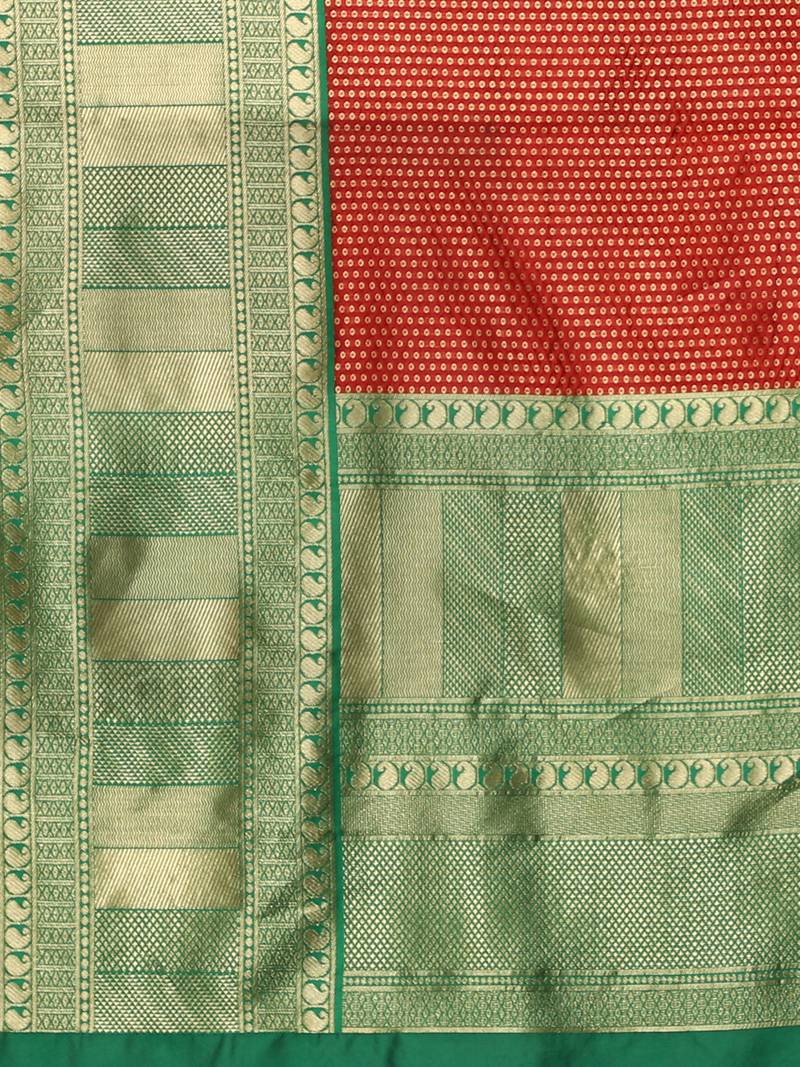 Glemora RedGreen Beautiful Ethnic Wear Silk Blend Banarasi Traditional Saree