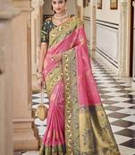 pink woven banarasi saree with blouse