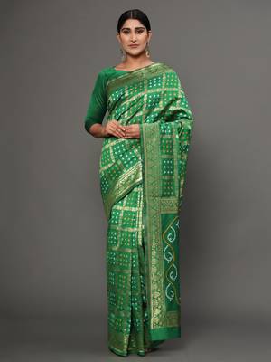 Glemora Green Designer Ethnic Wear Silk Blend Banarasi Traditional Saree 1