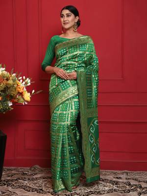 Glemora Green Designer Ethnic Wear Silk Blend Banarasi Traditional Saree 3
