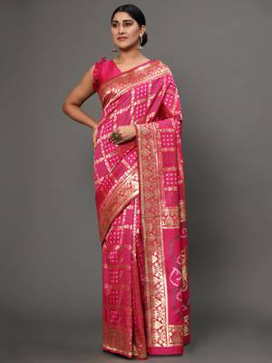 Glemora Pink Designer Ethnic Wear Silk Blend Banarasi Traditional Saree 1