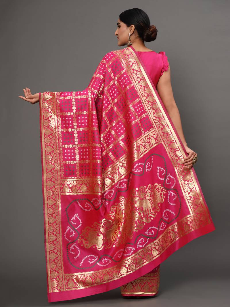 Glemora Pink Designer Ethnic Wear Silk Blend Banarasi Traditional Saree