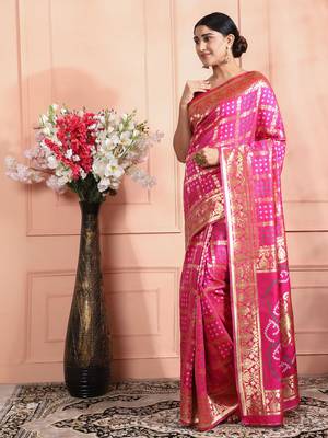 Glemora Pink Designer Ethnic Wear Silk Blend Banarasi Traditional Saree 3