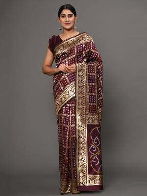 Glemora Wine Designer Ethnic Wear Silk Blend Banarasi Traditional Saree 1