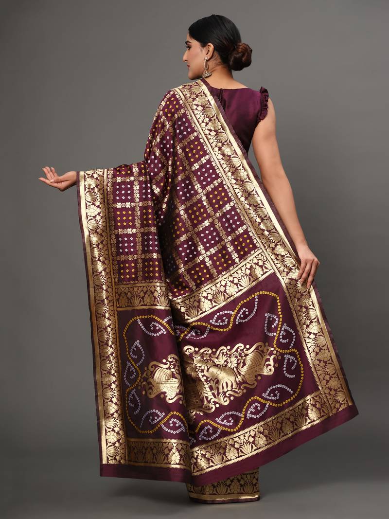 Glemora Wine Designer Ethnic Wear Silk Blend Banarasi Traditional Saree