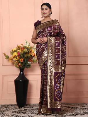 Glemora Wine Designer Ethnic Wear Silk Blend Banarasi Traditional Saree 3