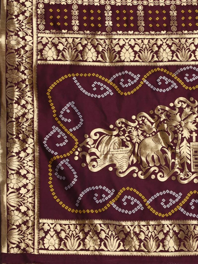 Glemora Wine Designer Ethnic Wear Silk Blend Banarasi Traditional Saree