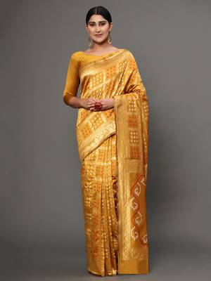 Glemora Yellow Designer Ethnic Wear Silk Blend Banarasi Traditional Saree 1