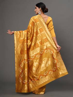 Glemora Yellow Designer Ethnic Wear Silk Blend Banarasi Traditional Saree 2