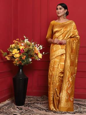 Glemora Yellow Designer Ethnic Wear Silk Blend Banarasi Traditional Saree 3