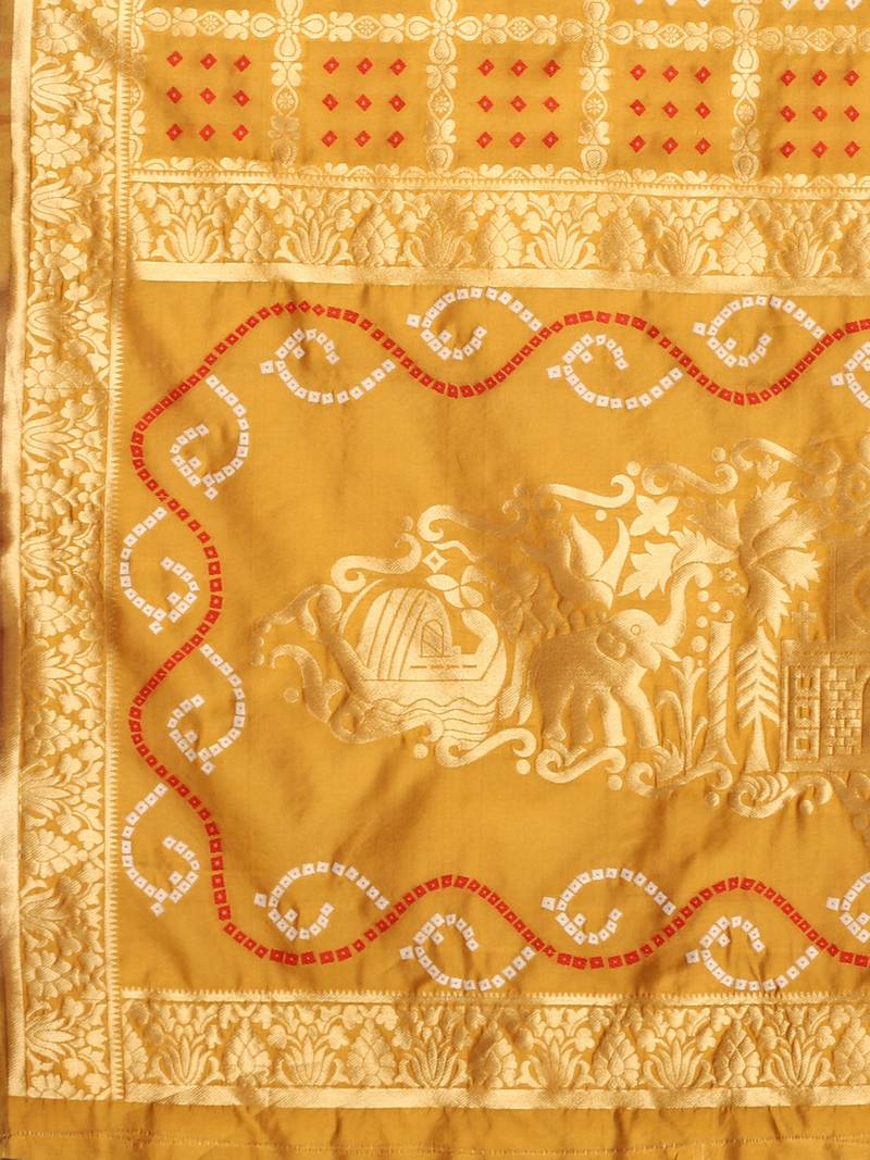 Glemora Yellow Designer Ethnic Wear Silk Blend Banarasi Traditional Saree