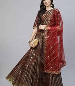 Maroon Sequins Work Satin Silk Party Wear  Cancan Lehenga Choli