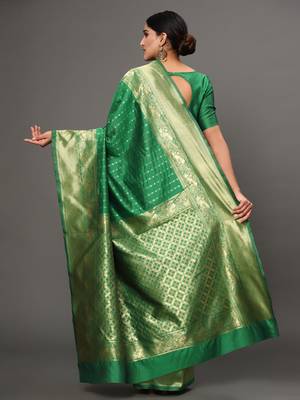 Glemora Green Beautiful Ethnic Wear Silk Blend Banarasi Traditional Saree 2