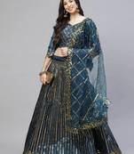 teal Blue Sequins Work Satin Silk Party Wear  Cancan Lehenga Choli