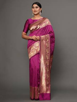 Glemora Wine Beautiful Ethnic Wear Silk Blend Banarasi Traditional Saree 1