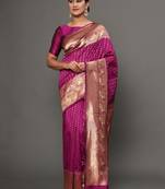 Glemora Wine Beautiful Ethnic Wear Silk Blend Banarasi Traditional Saree