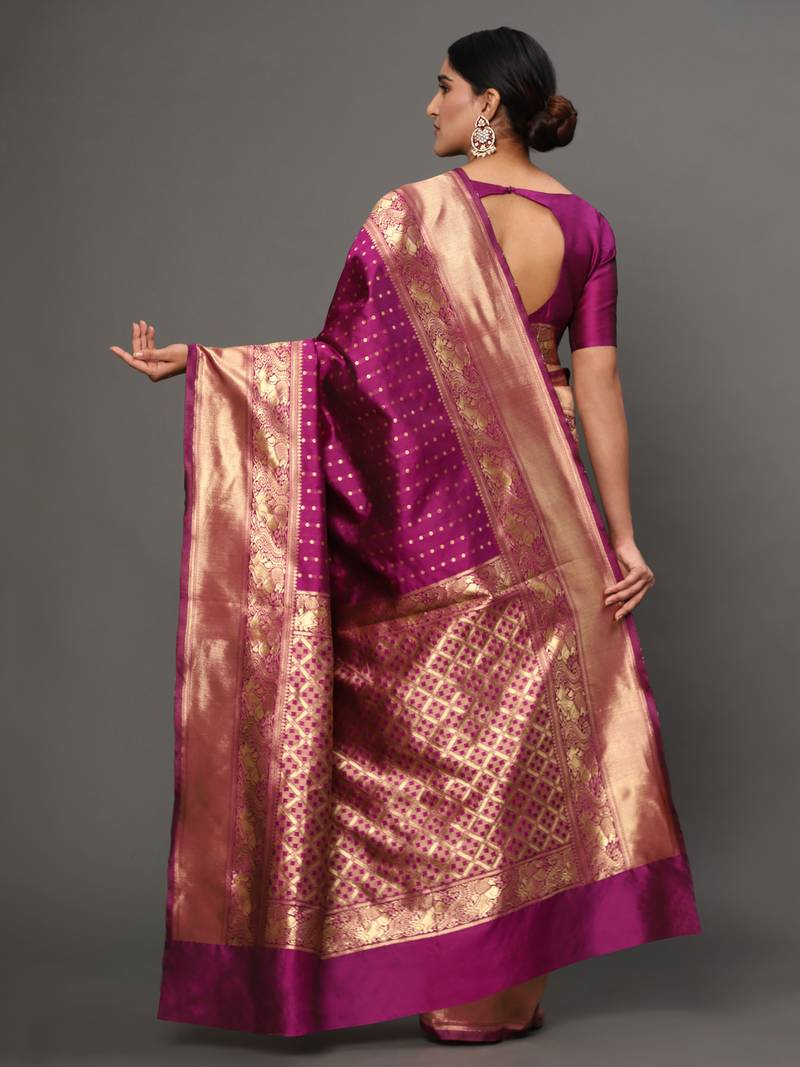 Glemora Wine Beautiful Ethnic Wear Silk Blend Banarasi Traditional Saree