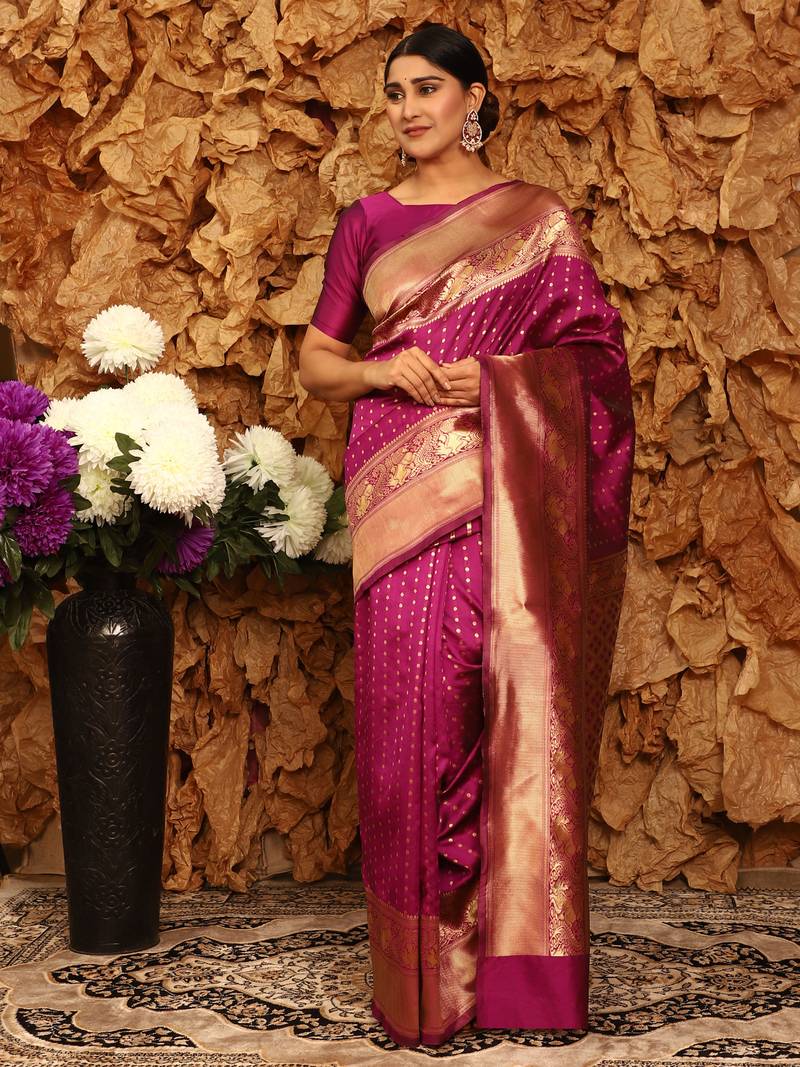 Glemora Wine Beautiful Ethnic Wear Silk Blend Banarasi Traditional Saree