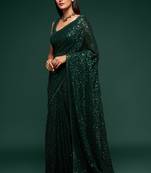 Green embroidered georgette saree with blouse