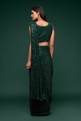 Green embroidered georgette saree with blouse 4