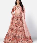 prepossessing Peach Thread, Zari, and Sequins Embroidered georgette Semi Stitched Lehenga