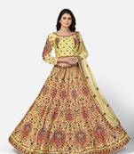 striking Yellow Thread, Zari, and Sequins Embroidered georgette Semi Stitched Lehenga