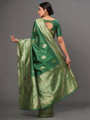 Glemora Green Fancy Ethnic Wear Silk Blend Banarasi Traditional Saree 2