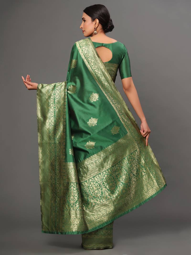 Glemora Green Fancy Ethnic Wear Silk Blend Banarasi Traditional Saree