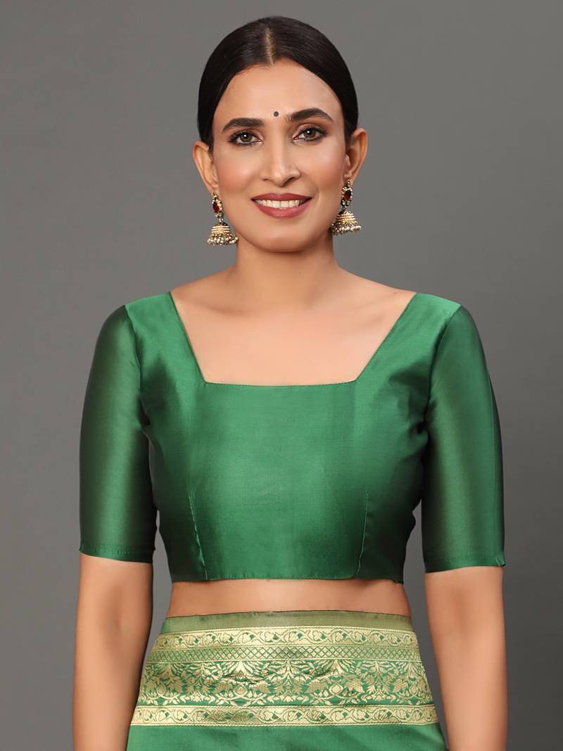 Glemora Green Fancy Ethnic Wear Silk Blend Banarasi Traditional Saree