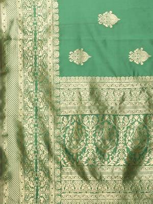 Glemora Green Fancy Ethnic Wear Silk Blend Banarasi Traditional Saree 5