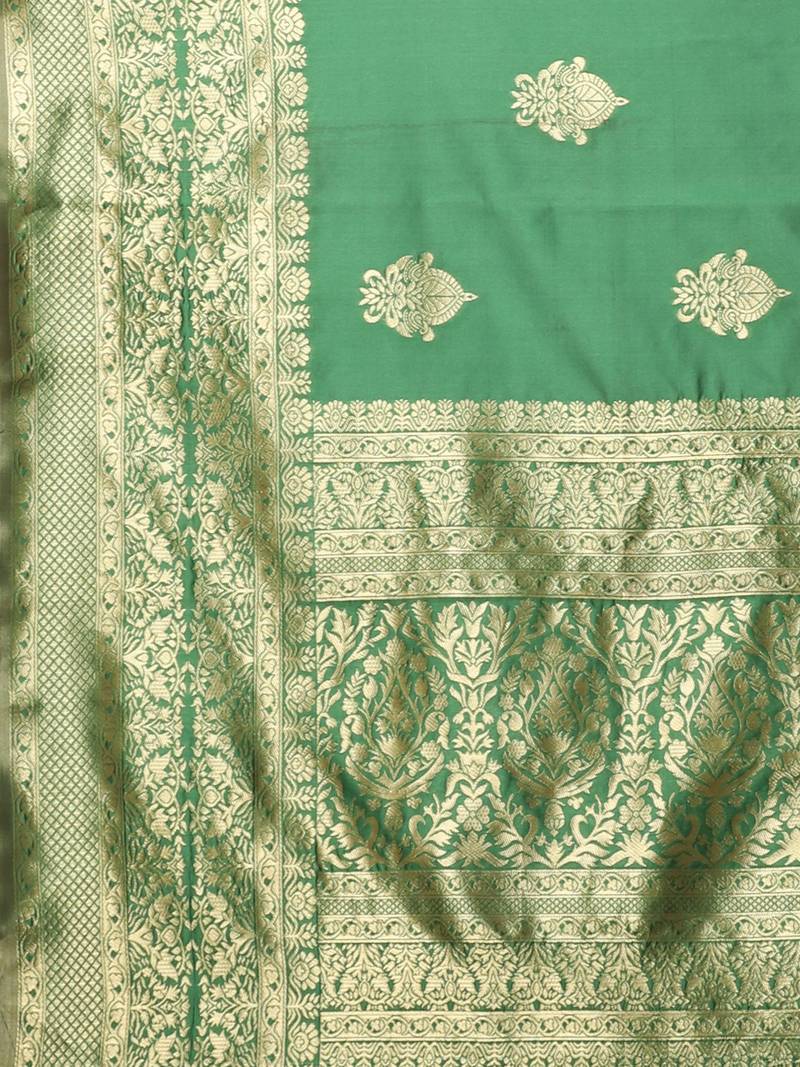 Glemora Green Fancy Ethnic Wear Silk Blend Banarasi Traditional Saree