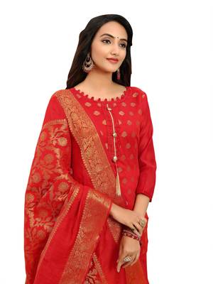 Dark-red jacquard banarasi salwar 4