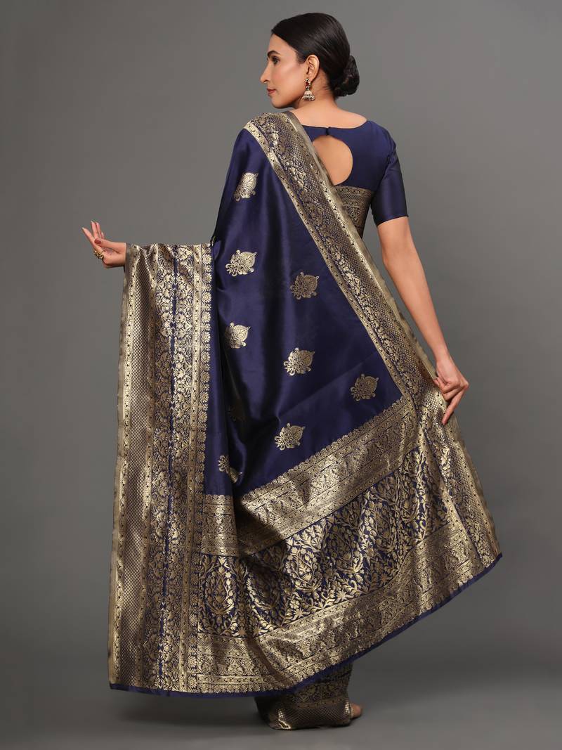 Glemora NevyBlue Fancy Ethnic Wear Silk Blend Banarasi Traditional Saree
