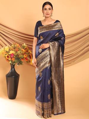 Glemora NevyBlue Fancy Ethnic Wear Silk Blend Banarasi Traditional Saree 3