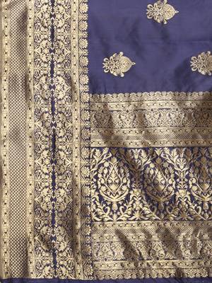 Glemora NevyBlue Fancy Ethnic Wear Silk Blend Banarasi Traditional Saree 5
