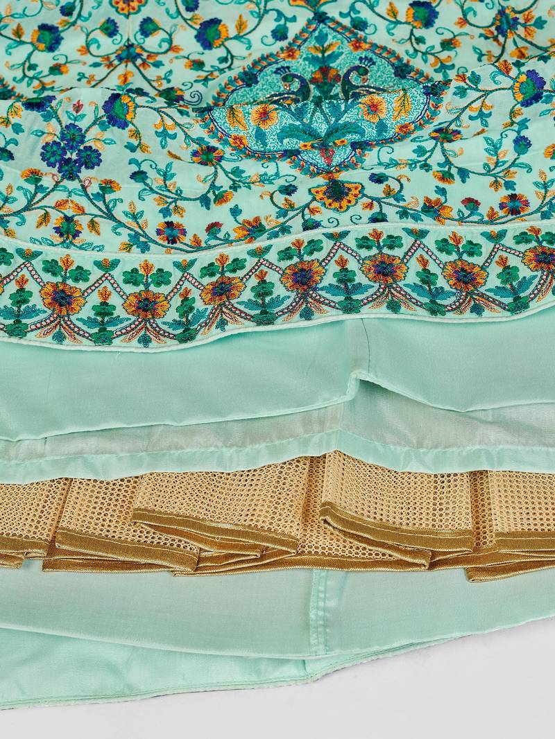 sweet Sky-blue Thread, Zari, and Sequins Embroidered georgette semi stitched lehenga