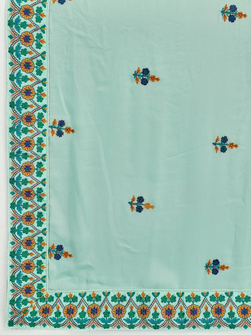 sweet Sky-blue Thread, Zari, and Sequins Embroidered georgette semi stitched lehenga