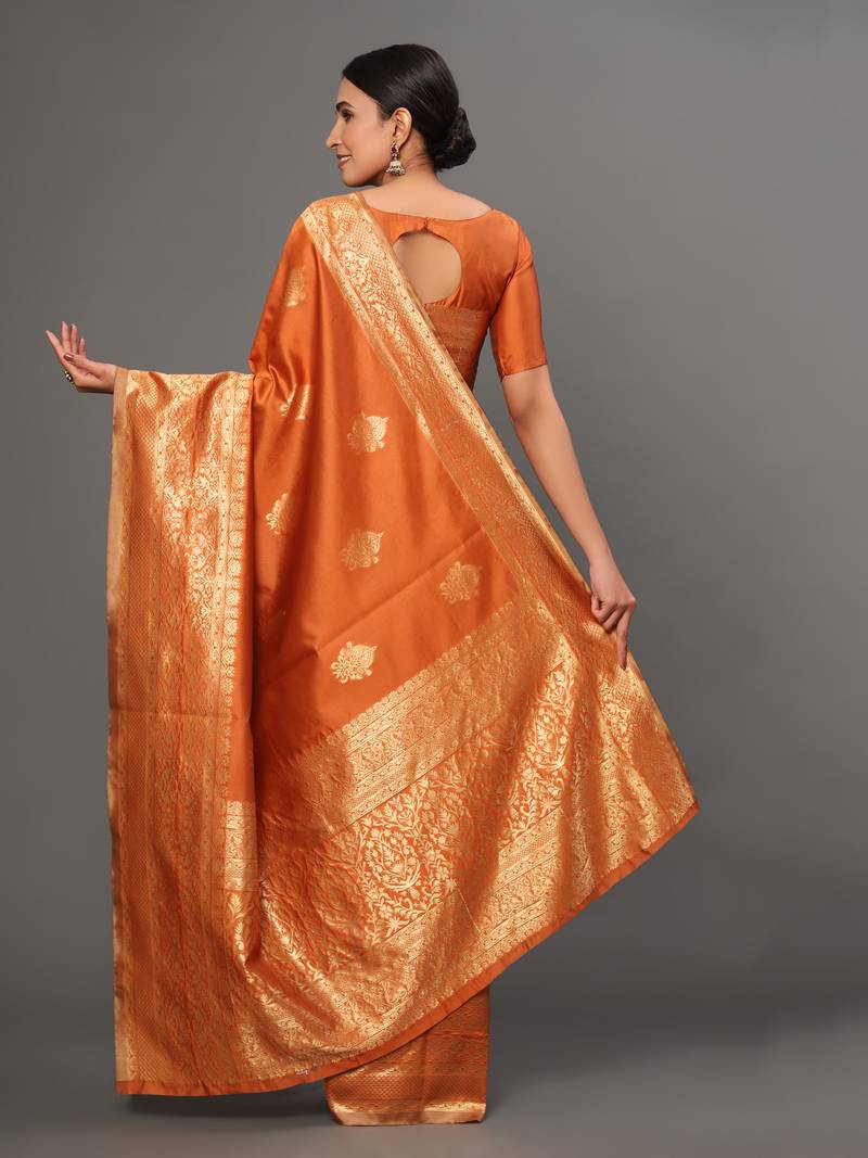 Glemora orange Fancy Ethnic Wear Silk Blend Banarasi Traditional Saree