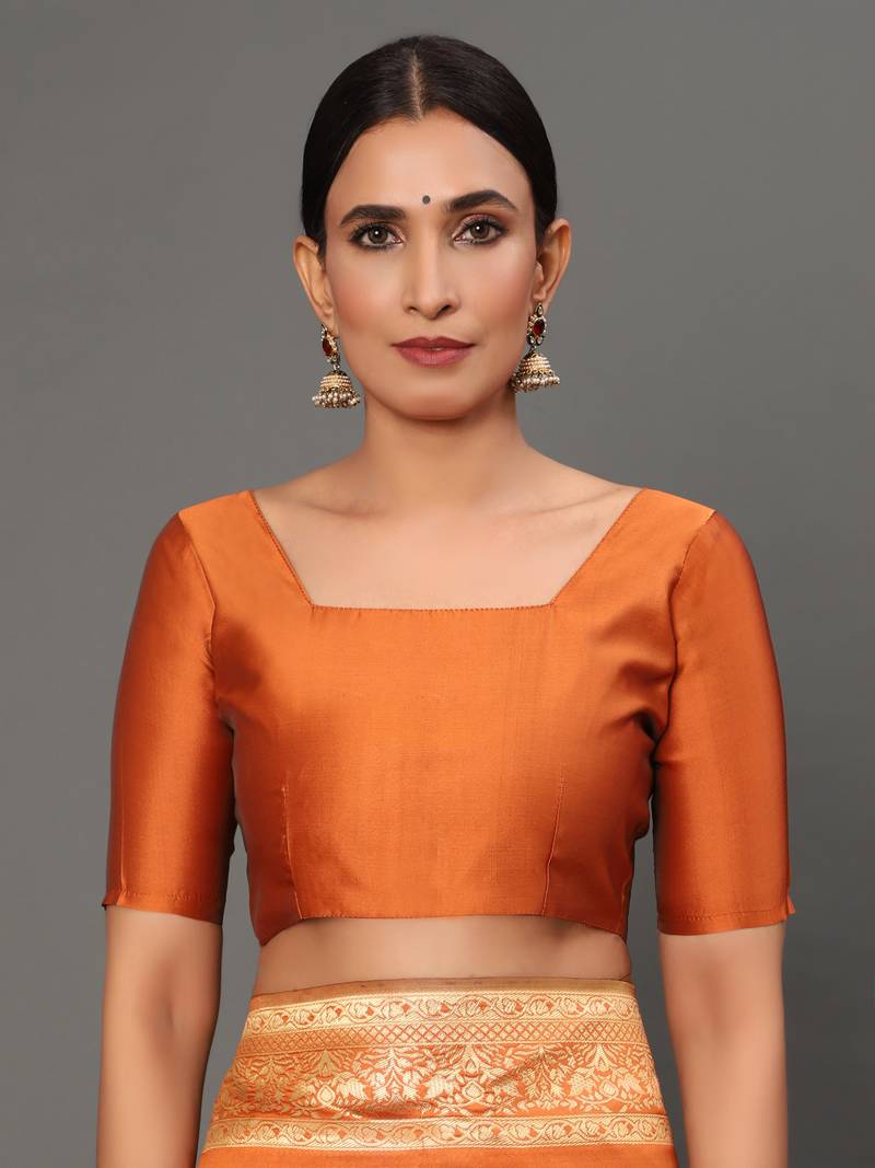 Glemora orange Fancy Ethnic Wear Silk Blend Banarasi Traditional Saree