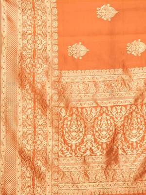 Glemora orange Fancy Ethnic Wear Silk Blend Banarasi Traditional Saree 5