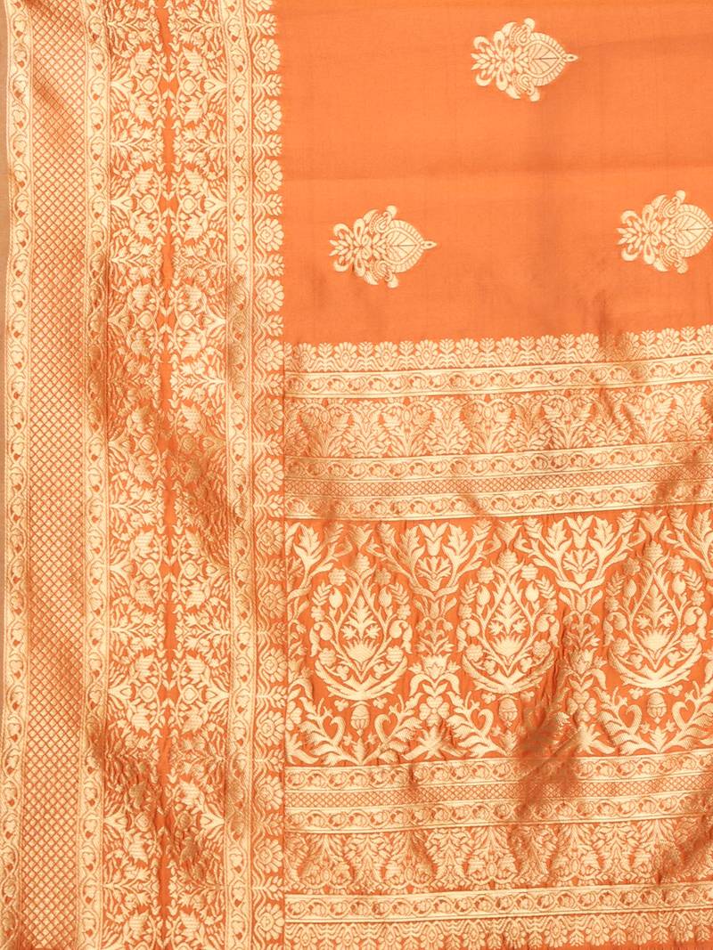 Glemora orange Fancy Ethnic Wear Silk Blend Banarasi Traditional Saree