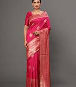 Glemora Pink Fancy Ethnic Wear Silk Blend Banarasi Traditional Saree